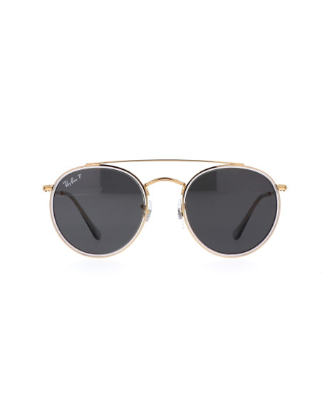 Ray Ban Rb3647n 9210/48 Round Double Bridge Negro Polarizado Dorado