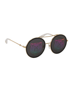 Gucci Gg0061s 014 Round Double Bridge Negro Espejo dorado | Sunnies... 2